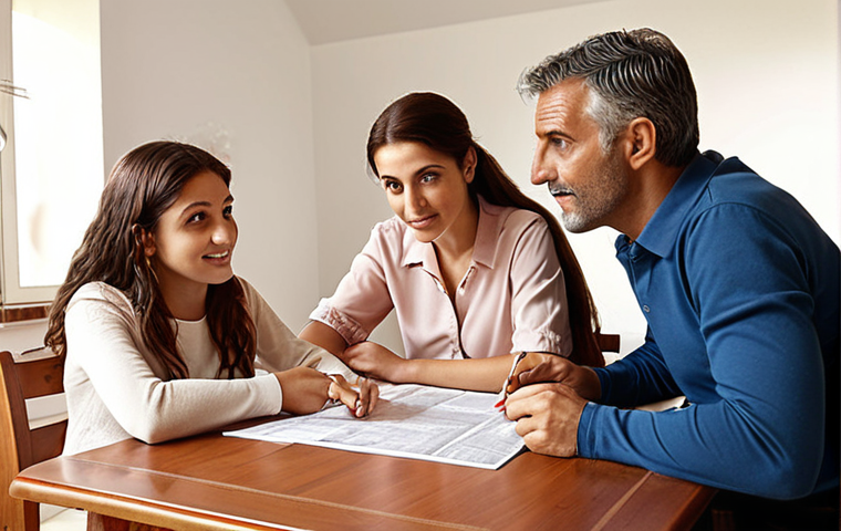 **
An Italian family sitting at a table with a friendly actuary. The actuary is reviewing insurance policies with them, pointing out key aspects. The scene is warm and inviting, emphasizing financial well-being and security. The background shows a modern Italian home setting.
**