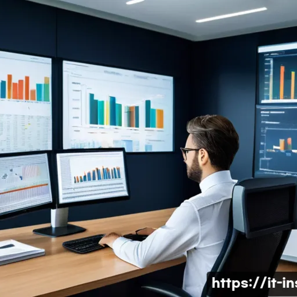 보험계리사와 연봉 인상 전략 - A professional actuarial analyst working in a modern Italian insurance office, focused on a high-tec...