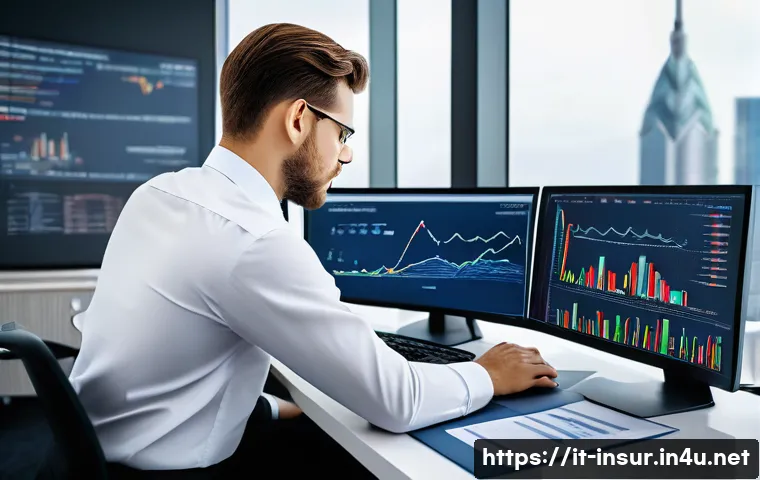 보험계리사와 회계사 비교 - A professional actuary in a modern insurance office setting, dressed in formal business attire with ...