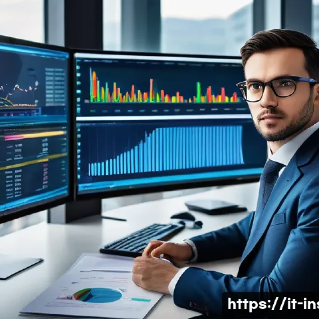 보험계리사와 전문 인증 프로그램 - A modern financial analyst workspace in an elegant Milan office, featuring a professional wearing bu...