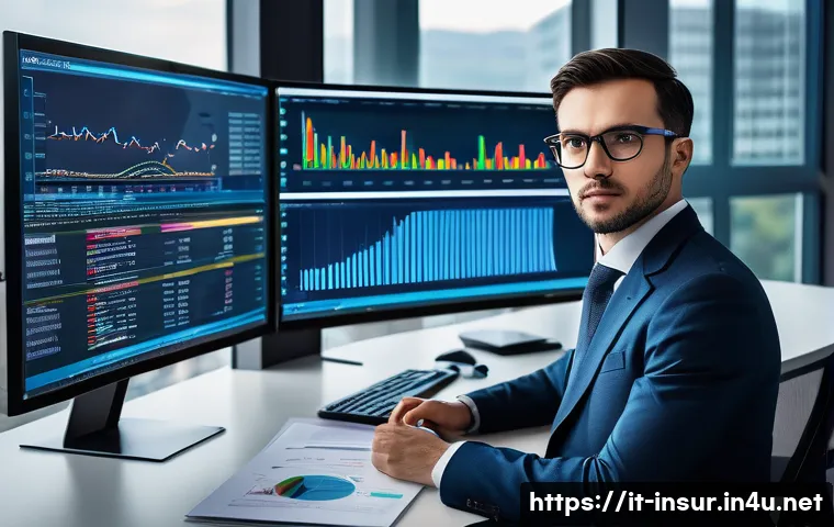 보험계리사와 전문 인증 프로그램 - A modern financial analyst workspace in an elegant Milan office, featuring a professional wearing bu...