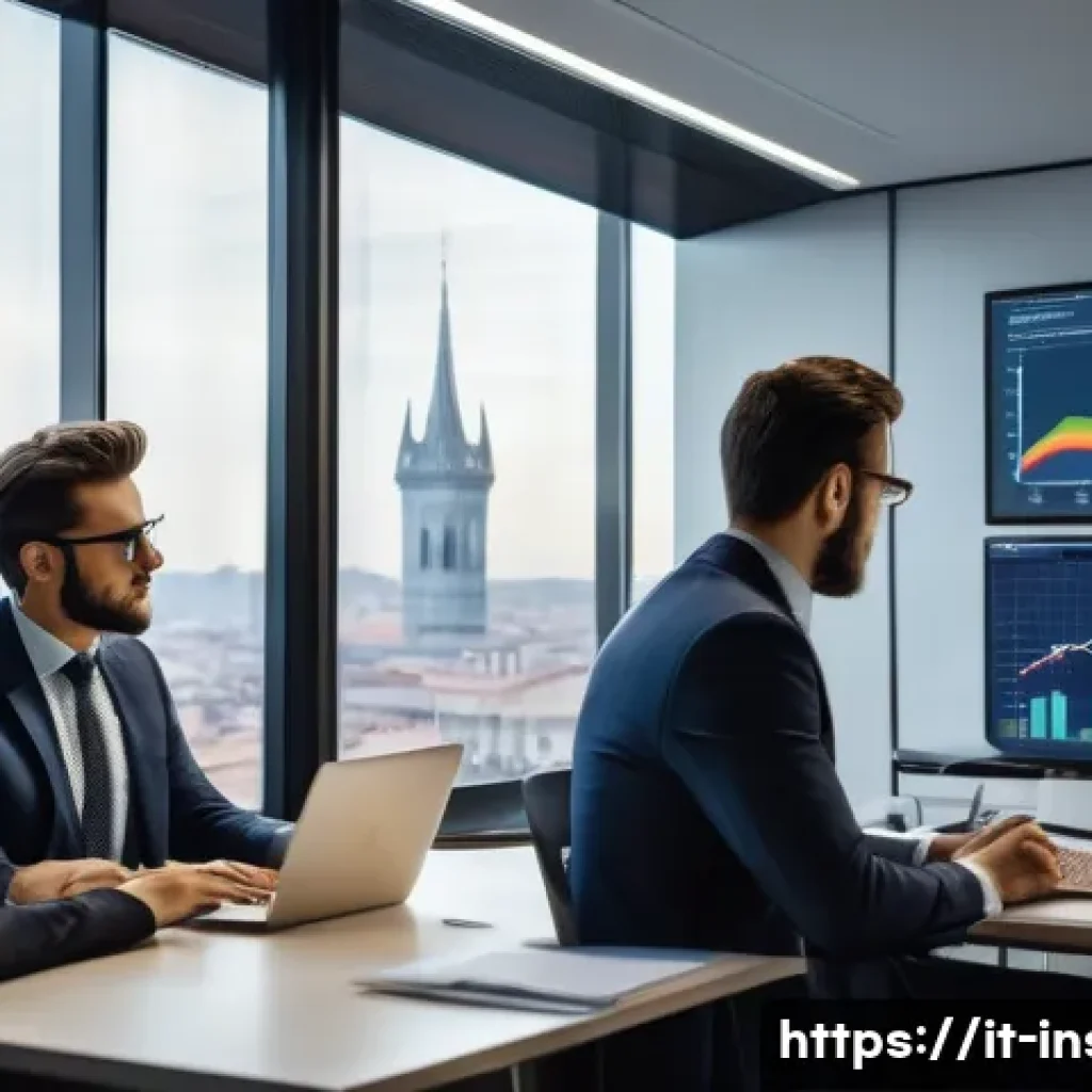 보험계리사와 단체보험 설계 - A professional actuary team in a modern Italian office, analyzing complex statistical data on multip...