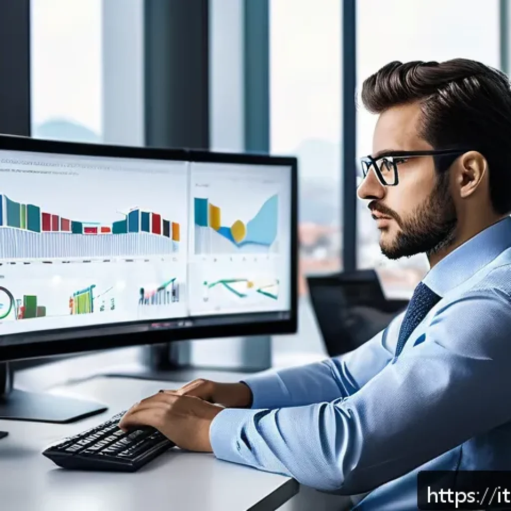 보험계리사 커리어 전환 사례 - A professional Italian actuary in a modern office setting, analyzing advanced statistical data on mu...