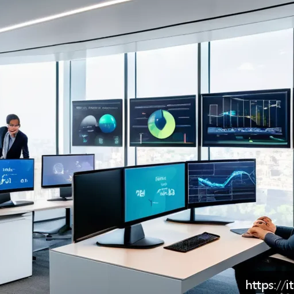 보험계리사와 글로벌 트렌드 적용 - A modern Italian actuary office with professionals analyzing large digital screens displaying comple...