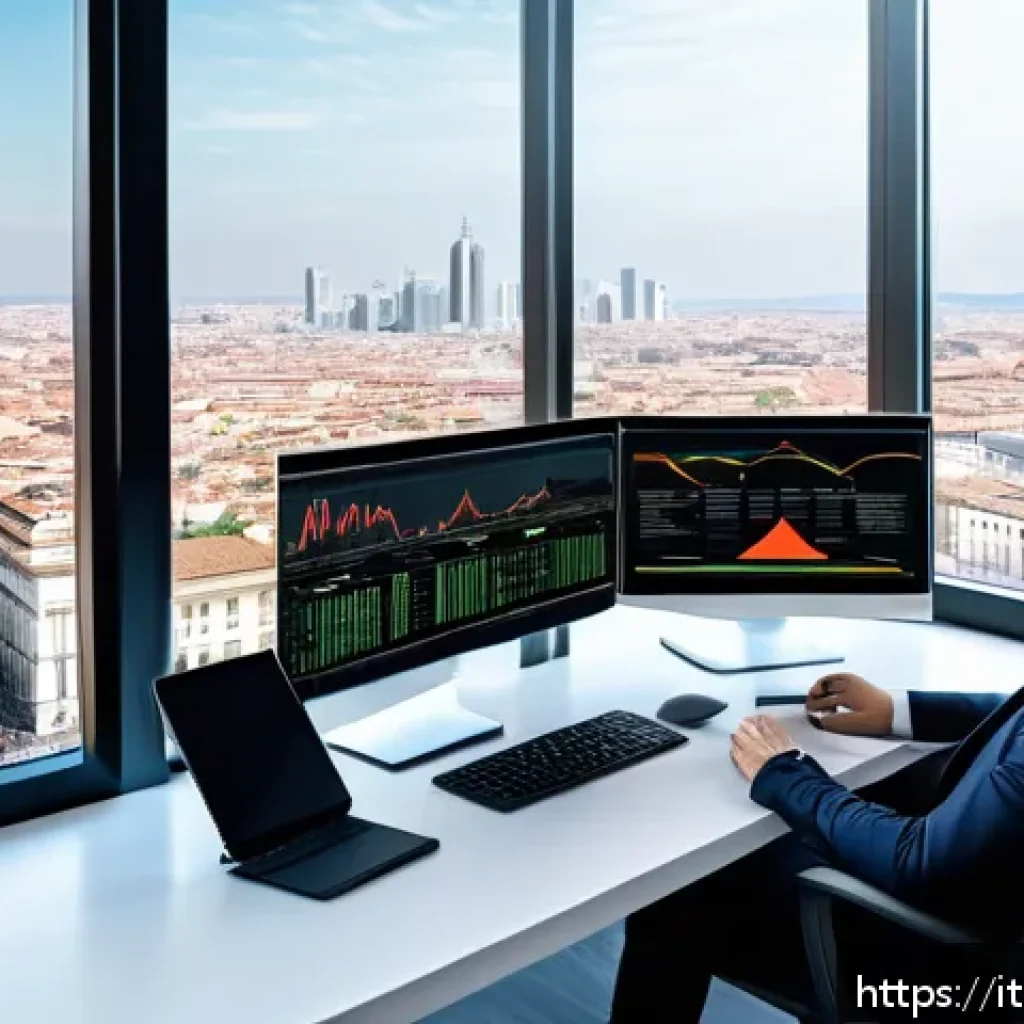 보험계리사와 보장 자산 관리 - A modern financial advisor’s office scene in Milan, Italy, with a professional actuary analyzing dyn...