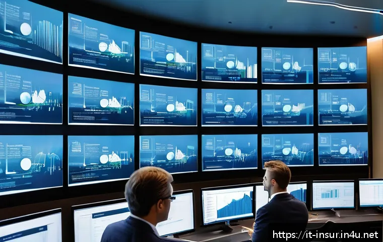 보험계리사와 대형 손실 보험 사례 - A sophisticated actuarial office scene showing a diverse group of professional actuaries analyzing l...