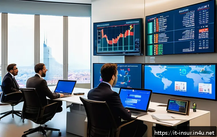 보험계리사와 환율 변화 분석 - A modern Italian insurance office environment with actuaries and financial analysts working collabor...